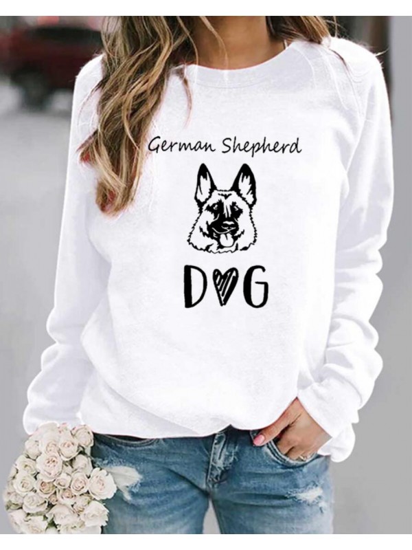 Casual Dog Long Sleeves Round Neck Solid Sweatshirt