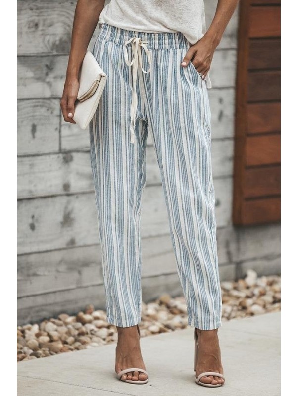 Womens Casual Striped Print Straight Cut Pants