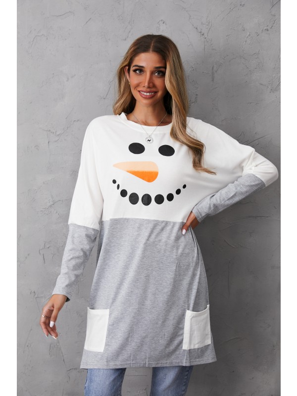Ladies Snowman Smiley Carrot Nose Print Sweatshirt