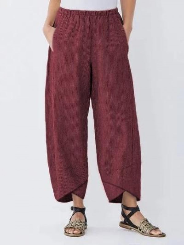 Women's Pockets Striped Casual Capri Pants