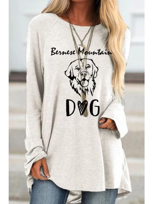 Women's Long sleeve Dog Print Cute Loose Sweatshirt 