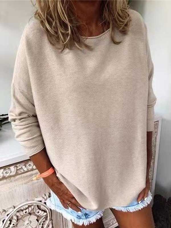 Women's Pullover Sweater Jumper Ribbed Knit Oversized Crew Neck Outdoor Daily Stylish Fall Winter Khaki
