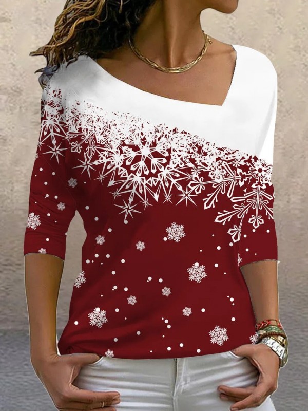 Long sleeve high elastic Christmas basic geometric gradient top Tshirt women