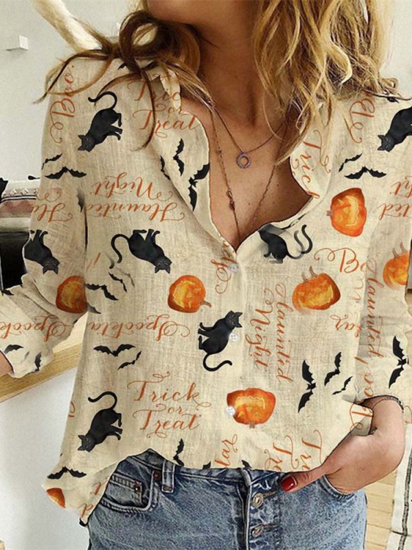 Women's Haunted Night from Wilmington Cat Blouse Shirt