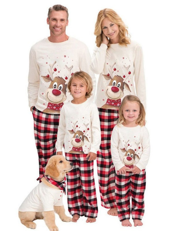 Christmas Deer Print Top And Plaid Pants Classic Family Set