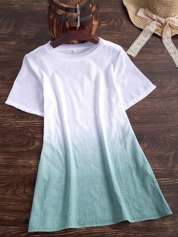 Gradient Short Sleeve Loose O-neck Casual T-shirt