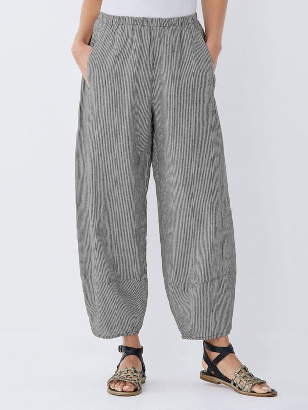 Summer Pocket Striped Loose Casual Pant