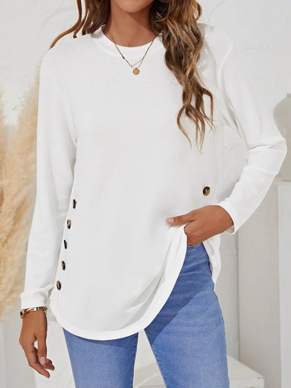 Crew Neck Solid Causal Tunic Tops
