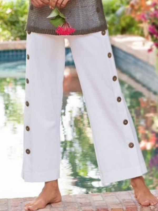 Cute Solid Plain Casual Pant with Button