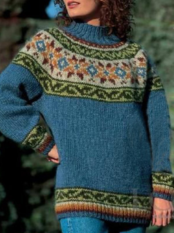 Color Block Women Fashion Vintage Sweater