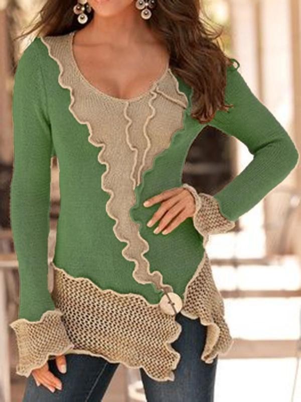V Neck Casual ColorBlock Sweater Tops