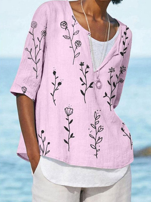 Light v neck floral printed half sleeve shirt