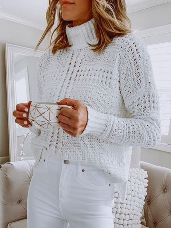 Plus size White Turtleneck Long Sleeve Sweater