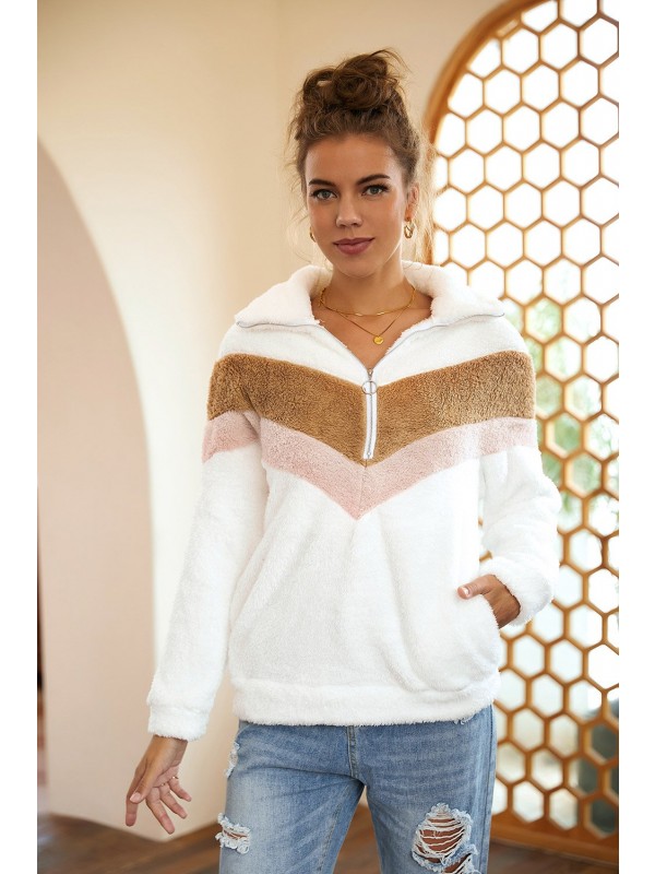 Fashion Stitching with Pocket Zipper Sweater