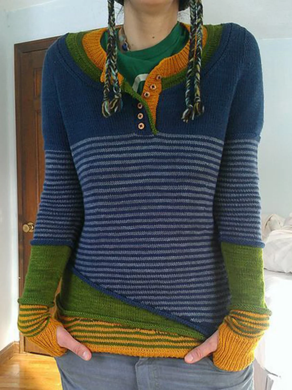 Vintage Striped Long Sleeve Casual Women's Sweaters