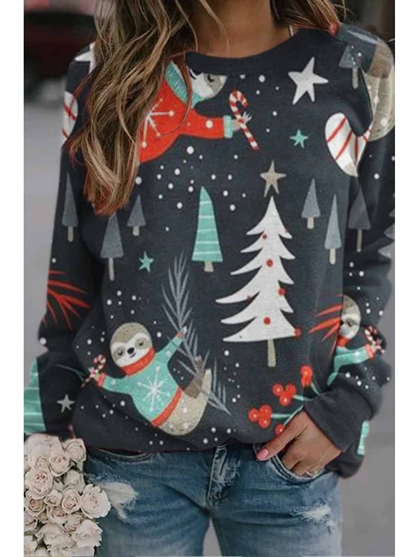 Christmas Cute Sloth Casual Artistic Graphic Sweatshirt