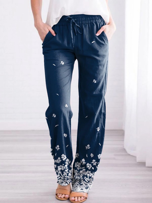 Floral Print with Pockets Sashes Casual Pants