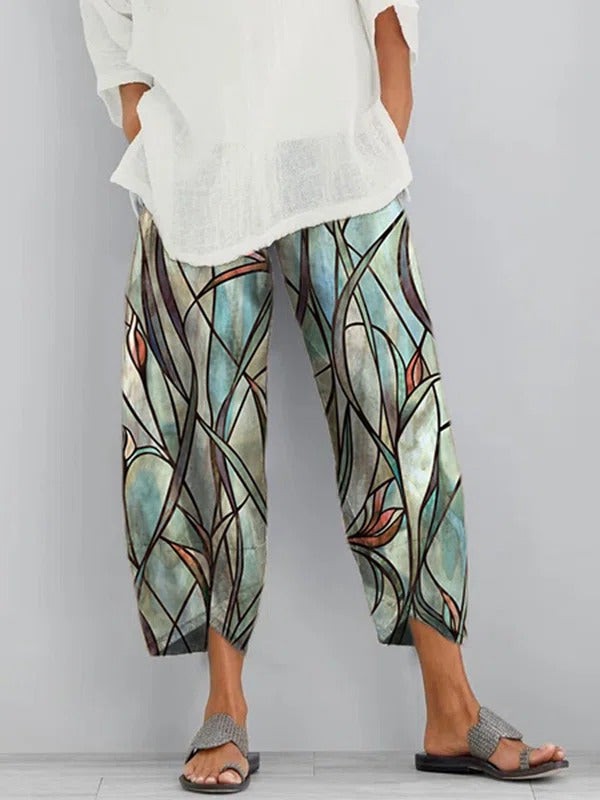 Abstract Print with Pockets Casual Pants
