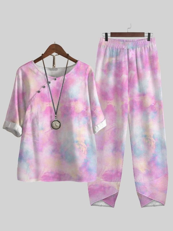 Tie Dye Print Casual Two Piece Suits