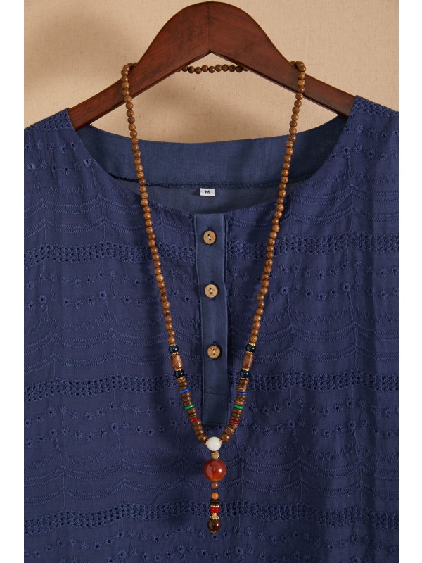 Vintage Handmade Buddha Beads Long Necklace Wood Chain