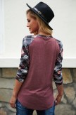 Red Casual plaid print round neck Tshirt with pocket