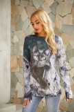 Black Cat Print Long Sleeves Oneck Casual Sweatshirt For Women