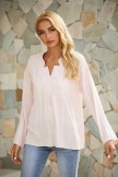 Pink Sexy V Neck Pure Color Long Sleeve Blouses