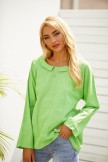 Green Lapel Solid Color Loose 3/4 Sleeves CasuaL Blouse