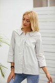 Gray Casual Cotton Blend Round Neck Long Sleeves Blouse