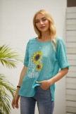 Blue Floral Short Sleeve Shift Round Neck T-Shirts