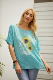 Blue Floral Short Sleeve Shift Round Neck T-Shirts