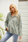 Green Plus Size Casual V-Neck Long Sleeve Blouse