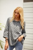 Gray Cotton Blend Long Sleeves Blouse