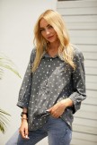 Gray Cotton Blend Long Sleeves Blouse