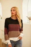 Black Casual Long Sleeves Striped Color Block Knit Sweater