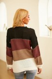 Black Casual Long Sleeves Striped Color Block Knit Sweater