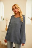 Blue Cotton Casual Round Neck Long Sleeves Sweaters