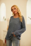 Blue Cotton Casual Round Neck Long Sleeves Sweaters