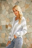 Gray V-Neck Long Sleeve Striped Casual Sweaters