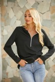 Black Casual Plain Vneck Long Sleeve Zipper Sweatshirts