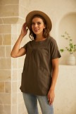 Cotton Short Sleeve Solid Pockets Round Neck Casual T-Shirt