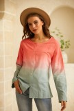 Red Plus Size V-Neck Casual Long Sleeve Blouse