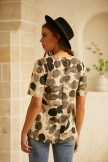 Coffee Printed Polka Dots Round Neck Casual Short Sleeves Blouse 