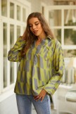 Yellow Casual Long Sleeves Print V-Neck Blouse 