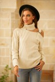 Beige Casual Plain Cotton Blend Long Sleeves Sweater