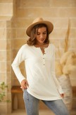White Simple Buttons Decorative V Neck Long Sleeves Sweatshirt
