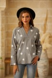 Gray Casual V-Neck Solid Long Sleeves Blouse