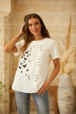 Butterflies Print Button Short Sleeve Casual Tshirt For Women