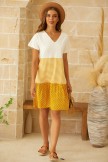Yellow Ladies Casual V-Neck Printed Short Sleeves Dress 