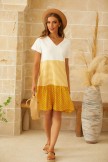 Yellow Ladies Casual V-Neck Printed Short Sleeves Dress 